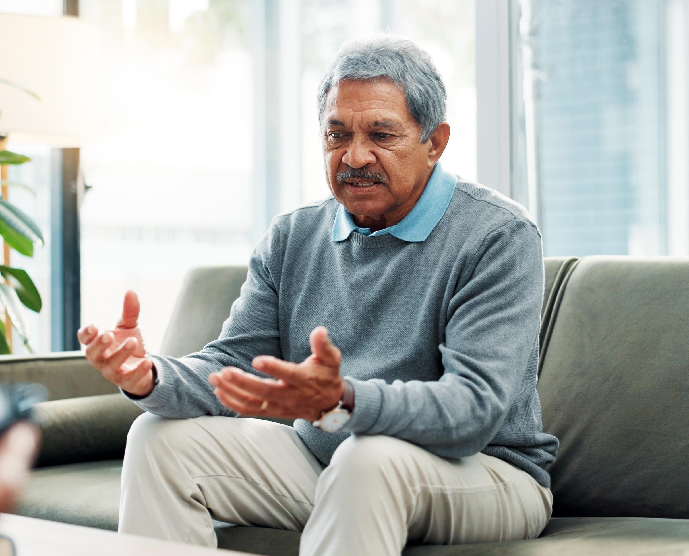 Senior man actively sharing his thoughts. Counseling for Senior Citizens During Life Changes 