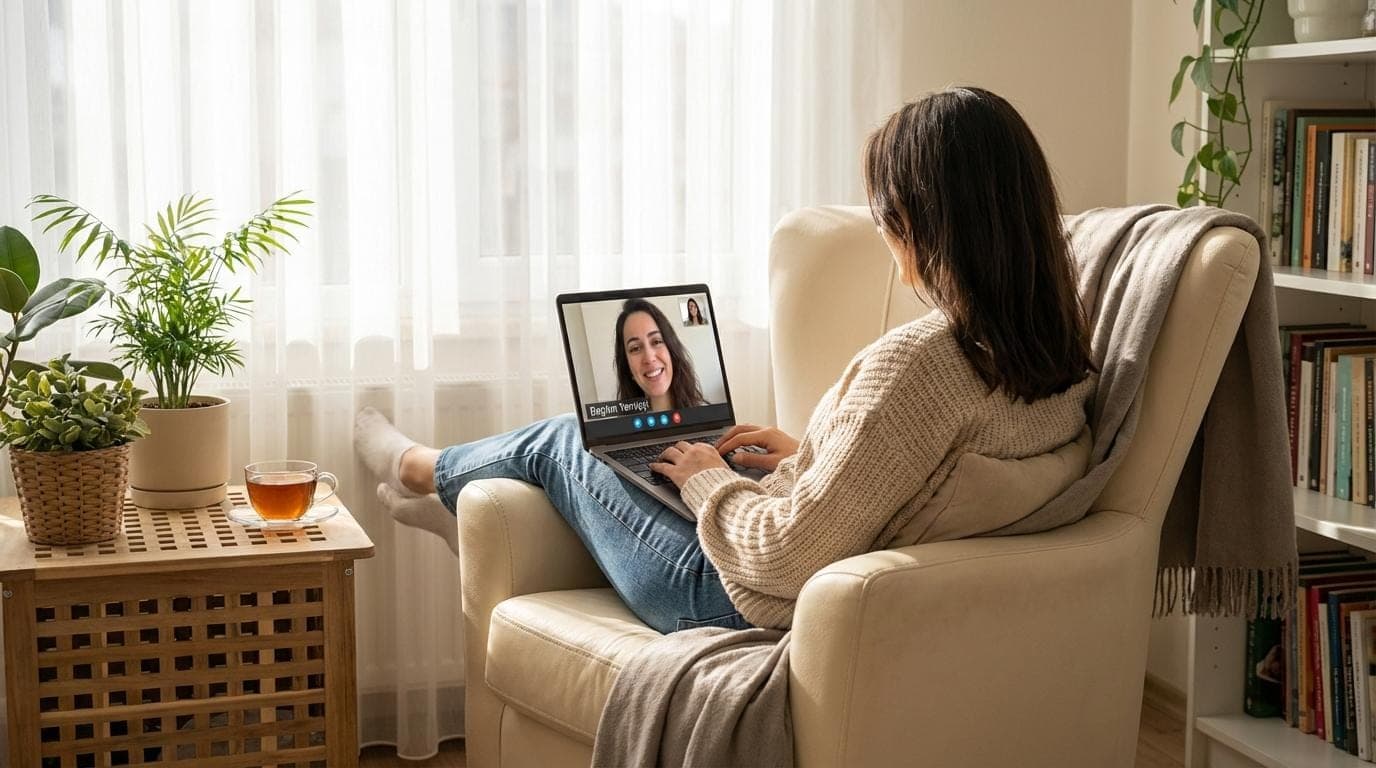 Anger Management Counseling Online  Close-up of a person reflecting quietly, with subtle visual elements representing thoughts, emotions and self-awareness.