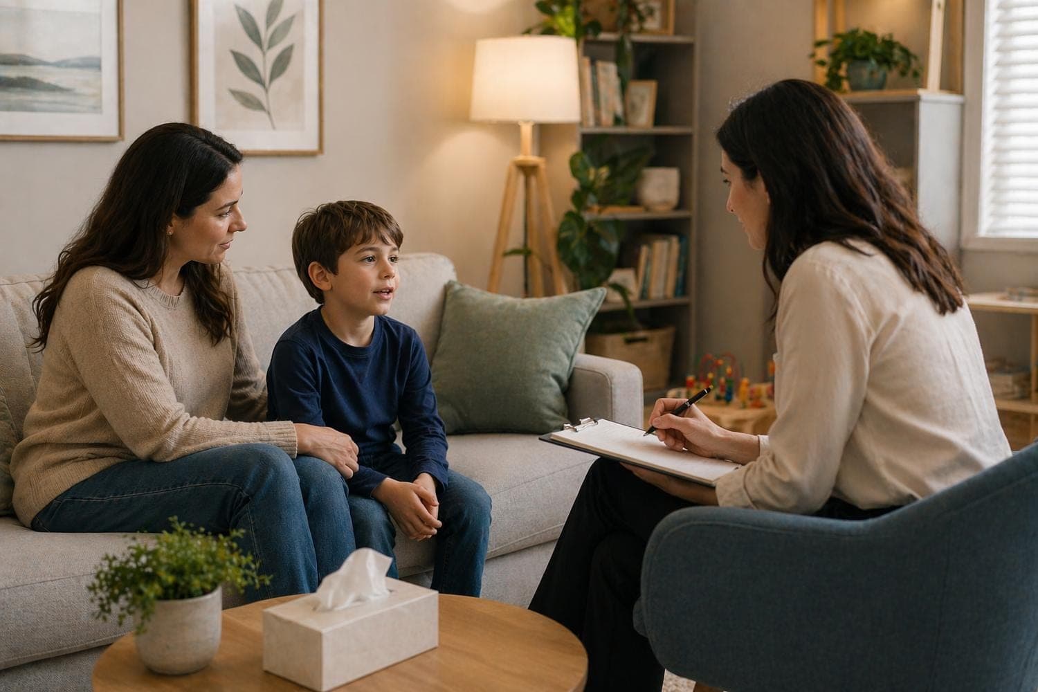 Parent Child Counseling Building Stronger Mother, father, and child sitting together with a professional counselor. Parent Child Counseling Building Stronger Mother, father, and child sitting together with a professional counselor.