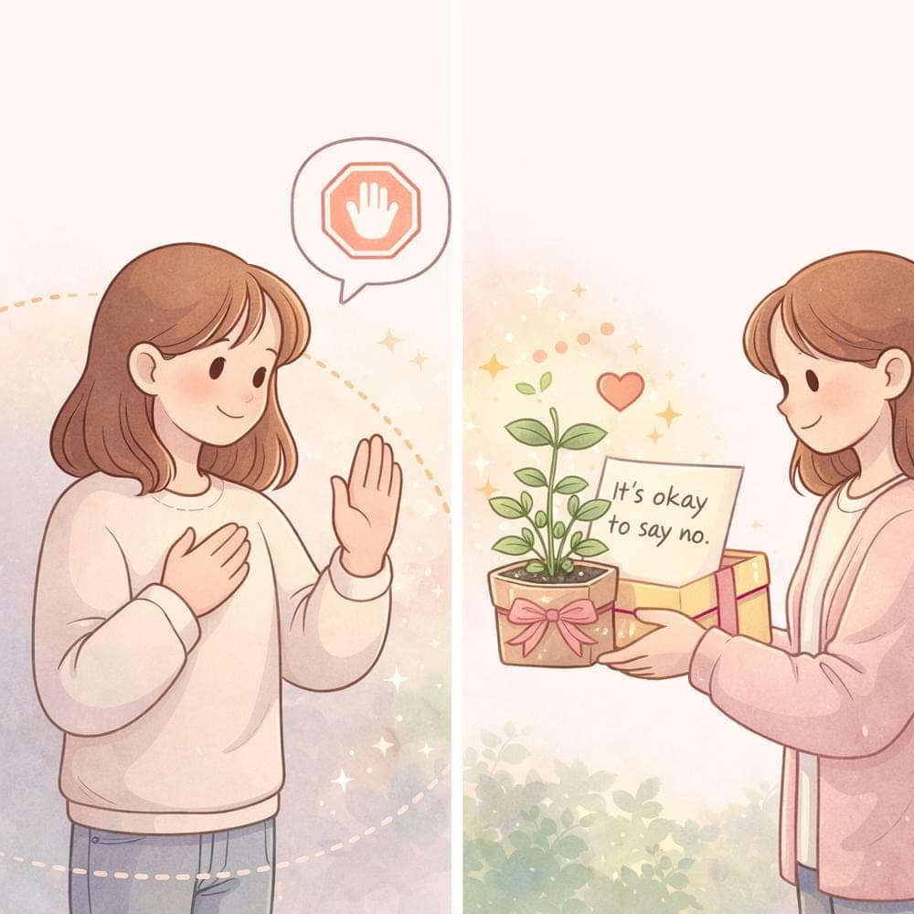 Why does saying no feel so uncomfortable?, There could be several reasons. Small decorative plants and organic shapes around the edges. Why does saying no feel so uncomfortable?, There could be several reasons. Small decorative plants and organic shapes around the edges.